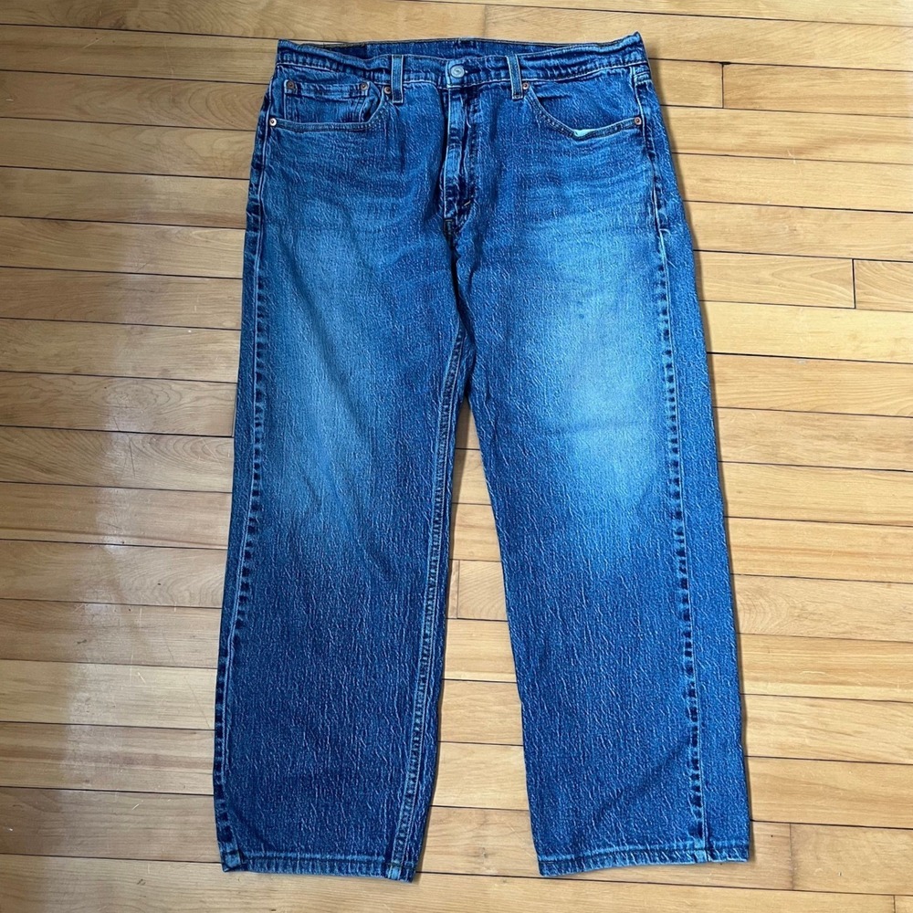 Levis 505 Regular Fit Straight Leg Jeans Mens 36x32 Medium Wash Blue Denim